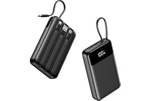A ADDTOP 20 000 mAh kraftbank med 4 integrerade kablar, ultratunn 22,5 W snabbladdning, powerbank, PD QC 4.0 rese-Essential