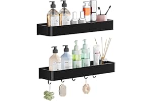 Wisfame Duschablage ohne Bohren, Schnell Trocknende Duschregal mit Großer Kapazität, Aluminium Shampoo Halterung, Schwarz Badezimmer Organizer, 2 Stück