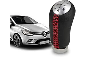 Pommeau de Vitesse Clio 3, en Cuir et Couture Rouge, Levier de Vitesse 5 Vitesses pour Laguna/Megane 2 / Clio 3 / Clio 4 / Scenic/Kangoo