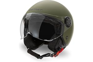 Befast | Rapid II - Casco Jet Omologato con Doppia Visiera in Policarbonato, Casco Scooter con Occhialino Parasole, Casco Moto Jet con Interni Traspiranti e Anallergici, Colore Verde Militare Opaco