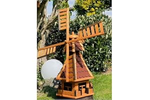 DARLUX dekorative Garten-Windmühle aus Holz kugelgelagert Braun Größen (Rot XXL)