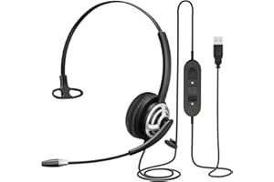 MAIRDI Casques USB Mono Filaire avec Micro Anti-bruit et Contrôle de Volume, Oreillette Business UC pour Skype, SoftPhone, Centre d'appels, Reconnaissance Vocale, Visioconference, Léger et Confortable