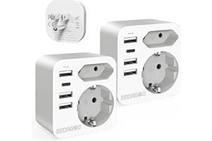 Adattatore Presa Americana, Redagod 2 Pezzi Adattatore USA con 3 USB A e 1 USB C (3.4A 17W) 6 in 1 Presa Americana 3250W per America Canada Messico e Thailandia,Adattatore Spina Americana Tipo B