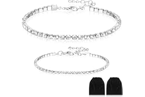 Otuuz 16,5 cm Pulsera de Tenis para Mujer 22,5 cm Tobillera de Tenis de Joyas Ajustable con Circonitas Cúbicas Brazalete de Tenis de Circonita Cúbica de Plata Pulsera de Tobillo de Plata para Regalo