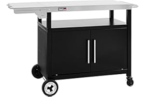 Royal Gourmet Chariot de Barbecue avec Porte d'Armoire, Desserte Extérieure pour Plancha avec Dessus de Table en Acier INOX 85 x 50cm et Table d'Appoint Pliable de 30 x 50cm, pour Cuisine et Jardin
