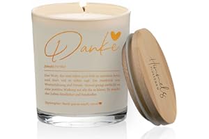 ‎HIMMELSFLÜSTERER Himmelsflüsterer - Duftkerze im Glas - Dankeschön Geschenke klein | Mittelgroß | weiß | Vanille Duft | Handgemacht | 100% Sojawachs | 200 g Wachs | 50h lange Brenndauer | Danke Geschenk