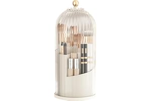CHRRAPTE Make Up Kosmetik Organizer, 360 drehbarer Make-up-Pinselhalter, Organizer, transparent, staubdicht, Make-up-Pinsel-Organizer mit Deckel für Schminktisch, Badezimmer, Schlafzimmer (transparent)
