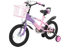 HUOMMGS Kinderfahrrad 14 Zoll Upgraded Kinderfahrrad mit Stützrädern und Korb Höhenverstellbar Kinder Fahrrad für ab 3-6 Jahre Mädchenfahrrad Jugend Fahrrad für Jungen & Mädchen