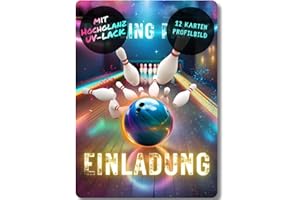 ‎CELEBR8TE celebr8te 12x bunte Bowling Einladungskarten - Für den Kindergeburtstag von Jungen & Mädchen - Coole Partyeinladungen für Geburtstage inkl. Messenger Bild & Urlaubsgutschein