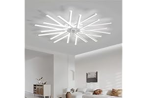 LJX 100cm Lampadario Ventilatore con Telecomando Moderno Ventilatore da Soffitto con 20 Luci Silenzioso Estate Inverno Modalità Dimmerabile Reversibile DC Plafoniera con Ventilatore, Bianco
