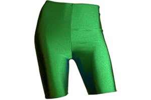 Zaif & Hari Ladies Girls Neon Cycling Shorts Super Stretch Shiny Elasticated High Waist Knee Pants Yoga Gym Wear Dancing Stretch Shorts 8-22