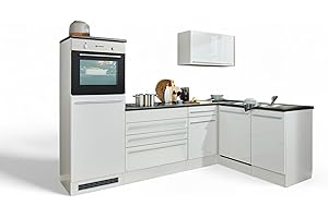 STELLA TRADING Jazz 6 - Cocina esquinera moderna sin electrodomésticos en color blanco brillante, gris metalizado - Amplia cocina en forma de L con mucho espacio de almacenamiento - 260 x 200 x 60 cm (ancho x alto x