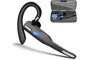 RUOVXWU Bluetooth Headset V5.3, Bluetooth Earpiece Handsfree with ENC Noise Canceling Microphone, Single Headset Wireless Earpiece with LED Charging Case, In-Ear Headphone for Business,Office,Driving