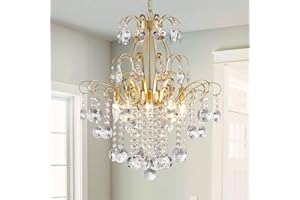 ‎WUZUPS WUZUPS Kristall Kronleuchter 5-flammige Deckenleuchte moderne Leuchte für Schlafzimmer Flur Bar Küche Badezimmer, H 57 x B 50, E14 Sockel, Gold