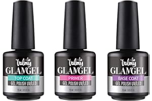 VALMY GlamGel Kit Uñas Semipermanentes en Gel: Primer UltraBond Sin Ácido, Base Fortalecedora con Vitaminas y Calcio y Top Coat Brillante Máxima Resistencia 14 ml c/u (3 unidades)