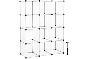 ‎SONGMICS SONGMICS Schuhregal, Regalsystem, Steckregal, Set aus 12 Würfeln, DIY Regal, stapelbar, aus PP-Kunststoff, als Garderobe, für Schlafzimmer, Büro, 31 x 93 x 123 cm, weiß LPC34L