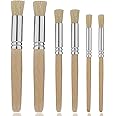 Qatalitic Wooden Stencil Brushes Set of 6 Pcs, Bristle Brushes Wood Paint Template Brush, Perfect for Acrylic Painting, Oil Painting, Watercolor Painting, Stencil Project, Card Making & DIY Art Crafts