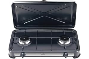 Melchioni Family | Réchaud à Gaz 2 Feux Noir MINERVA 2 – Compact, Puissant et Parfait pour le Camping et l’Outdoor