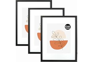 KAIWIN 11x14 Picture Frame Black Set of 3, Photo Frame with Acrylic Glass for Pictures 8x10 with Mat or 11x14 Without Mat, 14x11 Picture Frames for Hanging, For Photos, Posters, Puzzles| Poster Frame
