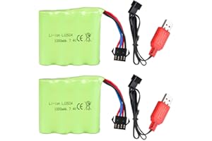 AOFONCHY 2PCS 7.4 V 1000 mAh Batería de Litio con Conector SM-4P y Cable de Carga USB para Coche RC, Barco, Camión, DE36W DE65 NO.1809 Coche de Juguete RC, Coche Todoterreno