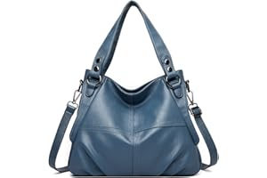 SACMILL Damen Handtasche Große Leder Damenhandtasche Umhängetaschen Designer Schultertasche Hobo Tasche (Blau)