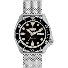 Seiko Mens SRPD73K1 5 facelift Stainless Steel Band Dress Watch, Black Matte Silver, 3K1