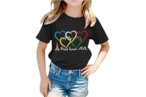 GÉNÉRIQUE 2024 Tee Shirt Jeux Olympiques Paris T Shirt Enfant Jeux Filles Garçons été T-Shirts Manches Courtes Col Rond Jo 2024 Tee Shirt Sport Hauts pour Sport Décontractés Imprimé Blouse