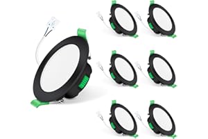 ALUSSO LIGHTING Spot LED Encastrable 7W 230V Dimmable, 3000K 4000K 6500K Couleur Réglable Spot Salle de Bain IP65, Extra Plat 29mm Spot Plafond, Lot de 6, Rond Noir