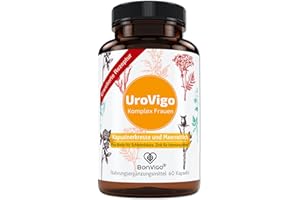 ‎BONVIGO UroVigo FÜR DIE FRAU - Biotin & Vitamin A unterstützen Schleimhäute, Zink das Immunsystem - 8 Pflanzen-Komplex mit Kapuzinerkresse Meerrettich Cranberry Liebstöckel - Mit L-Methionin - 60 Kapseln