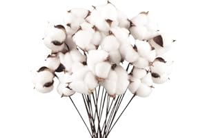 Larber 20 Pezzi Steli di Cotone Decorazione Fiori Artificiali in Cotone di Fattoria Scelte Floreali Stile Rustico Riempitore per Vaso di Cotone Rustico per Stelo Decorazione Fiore,42 cm