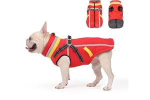 FEimaX Abrigo para Perro Impermeable Chaqueta de Invierno con Arnés y Forro Polar Cálido Chaleco Reflectante Ajustable Ropa a Prueba de Viento para Perros Pequeños y Medianos Mascotas