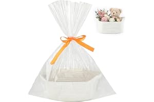 Kievano Tom presentkorg i flätad bomull med väska och band - vit oval korg 30 x 20 x 12 cm, förvaringskorg för jul, babyshower