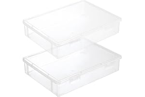 Litinliv Skrzynki do przechowywania dokumentów A4 (2 sztuki), plastikowe wielofunkcyjne pudełko do przechowywania z pokrywkami zatrzaskowymi, duży przezroczysty pojemnik z tworzywa sztucznego