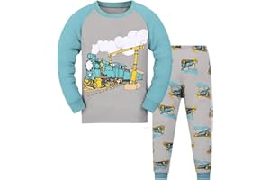 HIKIDS Pijama Niño Invierno-Pijama para Niños-Pijamas de Astronauta Cohete Planeta Excavador Tractor Coche Camión para Niños-Manga Larga Niño Ropa de algodón Traje Dos Piezas 3 4 5 6 7 8 Años