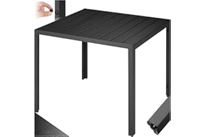 tectake® Gartentisch, Outdoor Esstisch, Balkontisch in Holz Optik, Terrassentisch mit Aluminiumrahmen, Gartenmöbel wetterfest, 90x90x74,5cm, Tisch für Garten, Lounge, Sitzgruppe - schwarz