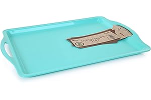 Mintra Home Plateau De Service Résistant en Plastique, Plateau Plastique Rectangulaire, Incassable, sans BPA, Convient Au Micro-Onde/Lave-vaiselle, Cuisine, Fête, Pique-Nique,44.5x32cm, (Turquoise)