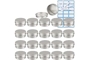 ZEOABSY 30 Pezzi Barattoli di alluminio 10ml a Vite Argento Scatola in Alluminio Forma Rotondo, Vasetti per DIY Candele Cosmetico Caramella Gadget Balsamo Labbra, 2x Etichette e 5x Spatola
