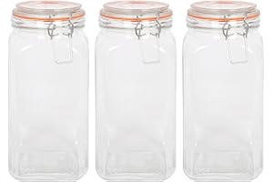 Argon Tableware 3x 1.7L Square Glass Jars with Clip-Top Lids - Empty Airtight Kitchen Mason Jam Food Storage Canning Preserving Container