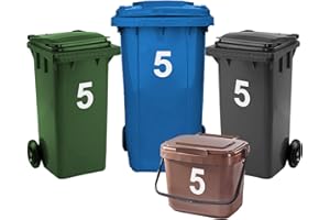 Rubigo 4 x Bin Numbers for Wheelie Bins, 0-99, 17.5cm Dustbin Stickers, Easy Application Stick On Number Stickers - Weatherproof Self Adhesive Vinyl (5)