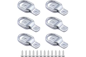 UptVin 6 Piezas Amarres de Anillo en D, Anillos de Amarre Resistentes de Acero Inoxidable con 6 Soportes de Montaje, 12 Tornillos, para Cargas en Barcos, Equipo de Campamento, Remolque de Automóvil