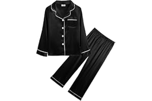SWOMOG Kids Girls Silk Pyjamas Boys Long Sleeve Satin PJs Sets Button-Down Silky Nightwear Children Sleepwear