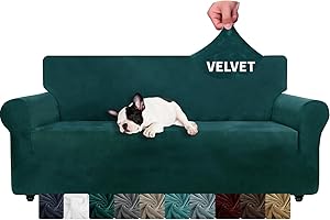 ‎XINEAGE XINEAGE Samt Sofaüberzug 3 Sitzer, Stretch Sofa überzug für Wohnzimmer, Dicke Weiche Sofaüberwurf, Rutschfester Sofa Cover für Hunde, Haustiere (3 Sitzer, Dunkelgrün)
