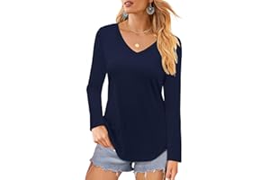 Elesomo Ladies Tops Short/Long Sleeve Cotton V Neck Tshirts Casual Blouse