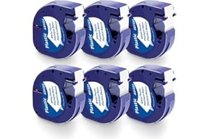 WONFOUCS 6 x Compatible Ruban pour Dymo LetraTag Ruban Plastica S0721660 Recharge LetraTag Plastic White 12mm x 4m Noir sur Blanc pour Dymo Letra Tag LT-110T LT-100H LT-100T QX50 XR XM 2000 Étiqueteuse