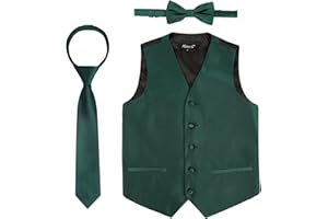 Alizeal Boys Bow Tie, Necktie and Suit Vest Solid Color Classic Tie and Waistcoat 3pc Set