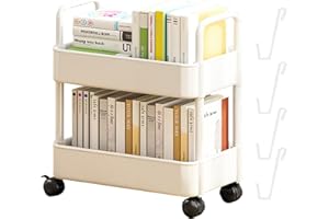 Dubbulon Carros 2 Niveles con Ruedas - Estantería para Libros con Ruedas | Carrito De Almacenamiento con Ruedas | Libros Portátil | Estantería Móvil | para Espacios Reducidos, COC, Oficina, Baño