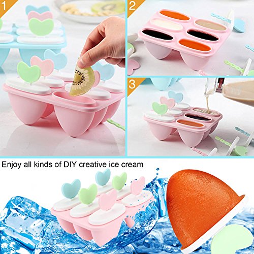 Eisformen Vikeepro für selbstgemachtes Eis aus schlagfestem Kunststoff BPA-frei 6 er (Pink) - 7