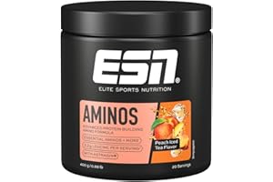 ‎ESN ESN AMINOS, Peach Iced Tea, 400 g, feines Amino-Pulver mit essentiellen Aminosäuren & Astragin, 3,2 g Leucin pro Portion, ideale Löslichkeit, vegan - made in Germany