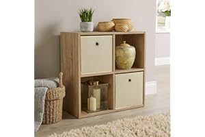 Home Source Storage Cube 4 Shelf Bookcase Wooden Display Unit, Oak Effect, 60cm