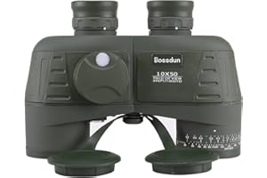 BOSSDUN 10x50 Binocolo Marino per Adulti, Binocoli Militare Impermeabile con Bussola Telemetro BAK4 Prisma Lente FMC Antiappannamento per la Navigazione Birdwatching Caccia (1050black)